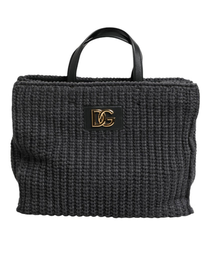 Dolce & Gabbana laukku - Black Large Knitted Crochet Shoulder Shopper DG Logo Bag