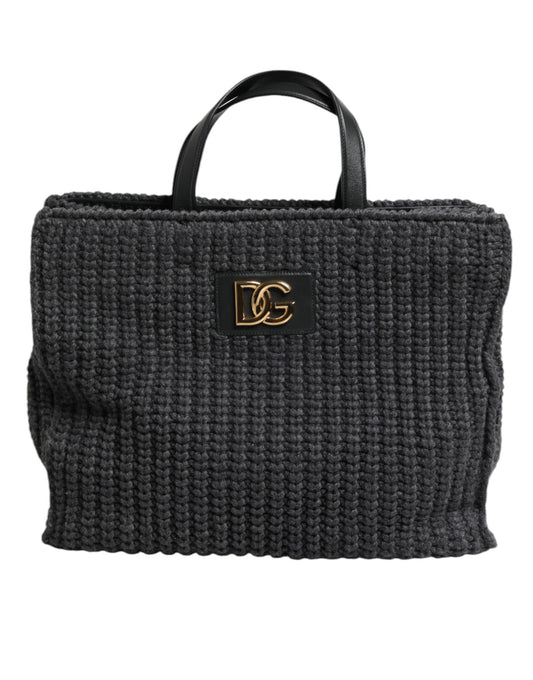 Dolce & Gabbana laukku - Black Large Knitted Crochet Shoulder Shopper DG Logo Bag