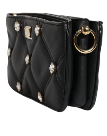Dolce & Gabbana laukku - Black Leather Crystal Embellished Logo Shoulder Bag