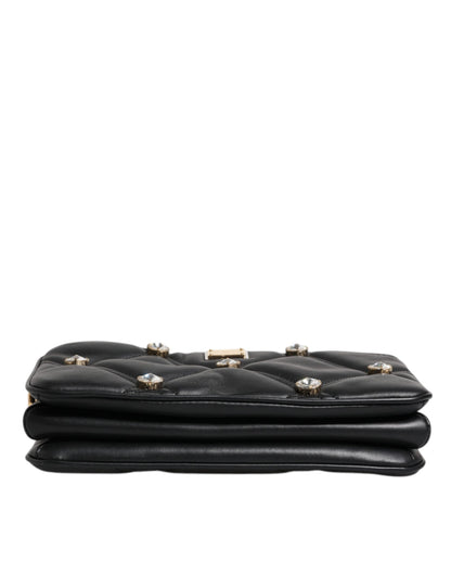 Dolce & Gabbana laukku - Black Leather Crystal Embellished Logo Shoulder Bag