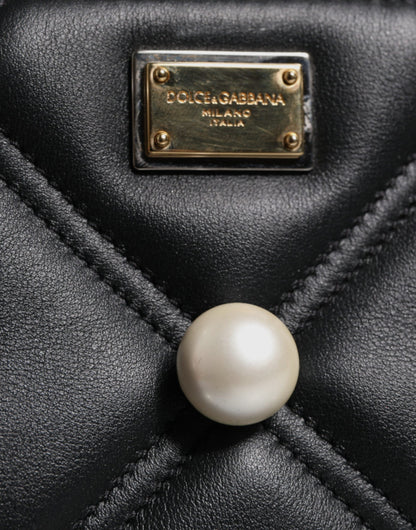 Dolce & Gabbana laukku - Black Leather Pearl Embellished Logo Shoulder Bag