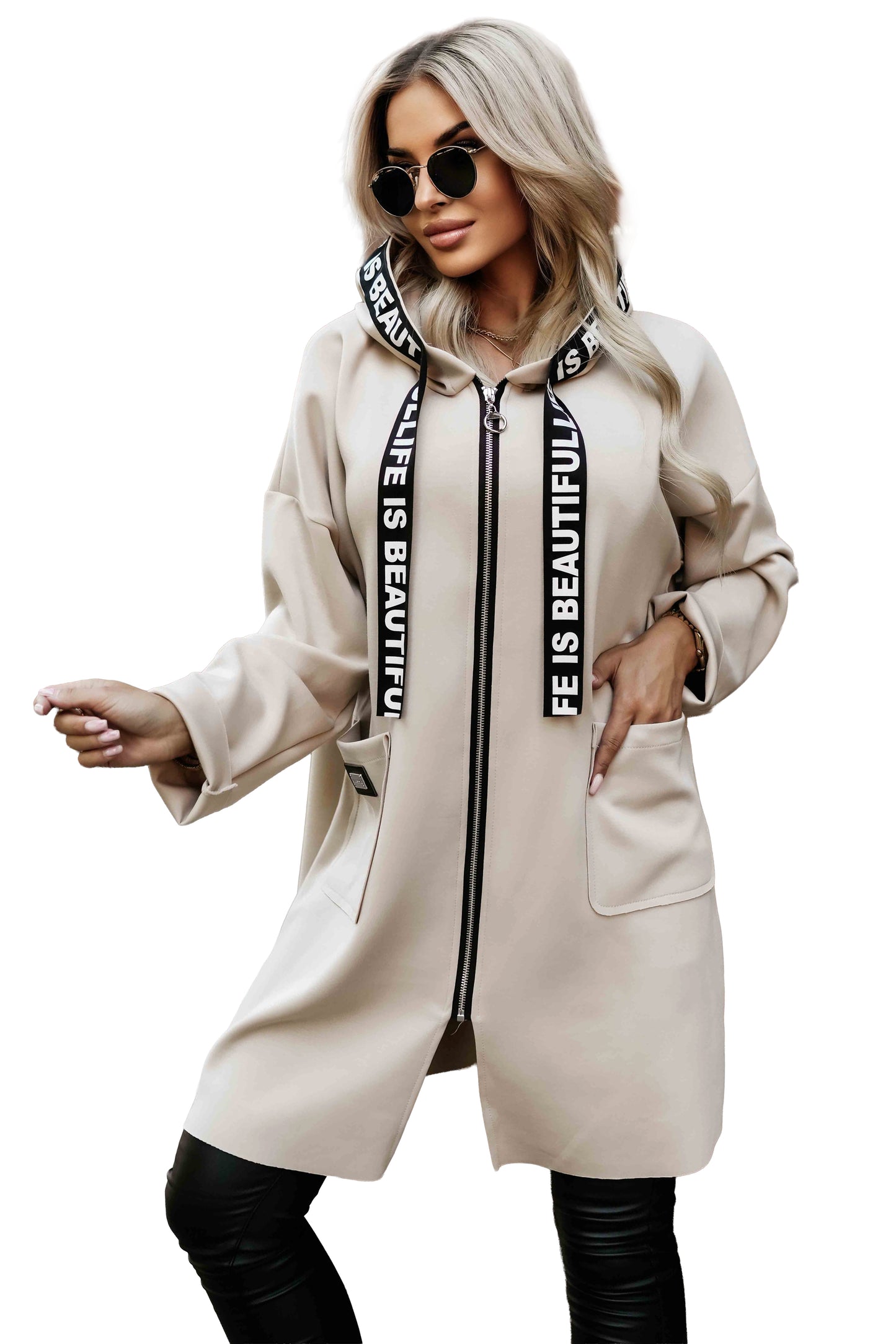 20898-9-632-1 Casual coat with pockets and a hood - beige-9