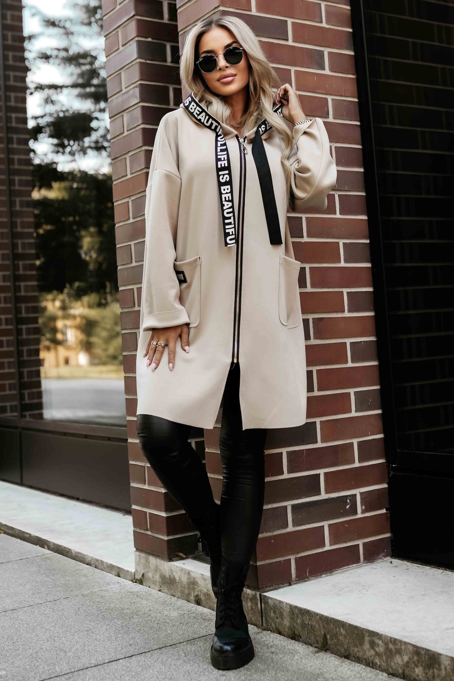 20898-6-632-1 Casual coat with pockets and a hood - beige-6
