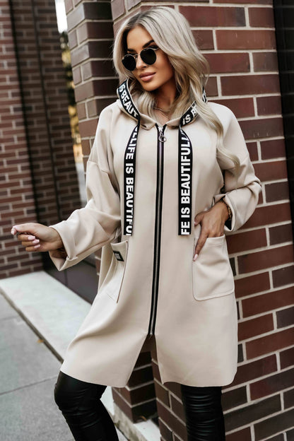 20898-2-632-1 Casual coat with pockets and a hood - beige-2