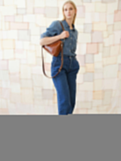 ROBIN Leather Handbag with Two Handles - Ginger Brown