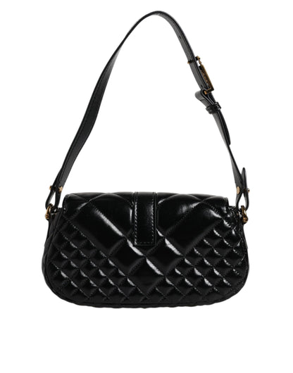 Versace Black Calf Leather Quilted Shoulder Strap Bag