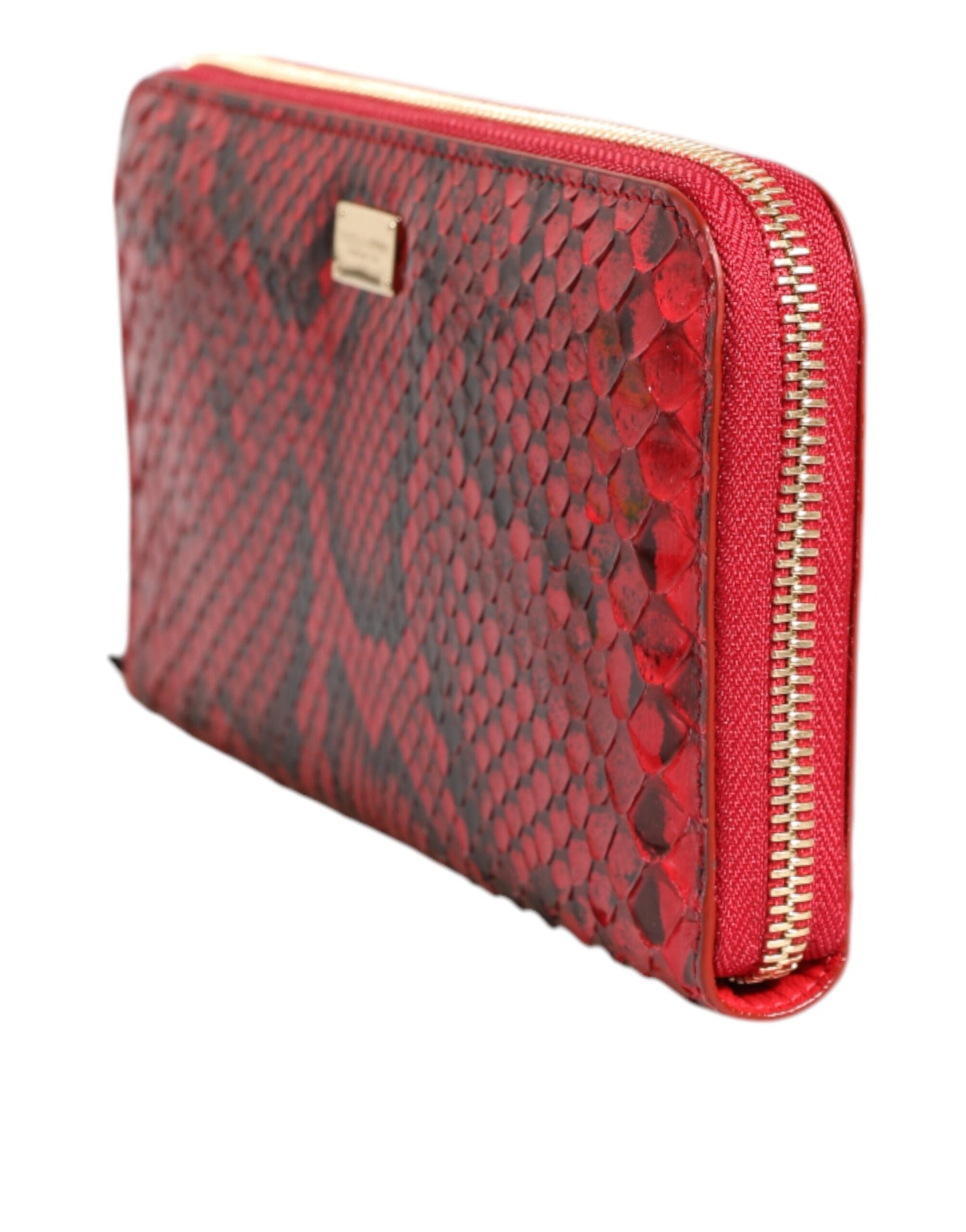 Dolce & Gabbana Red Exotic Leather Zip Around Continental Clutch Wallet