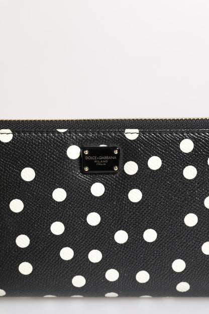 Dolce & Gabbana lompakko Black White Dotted Leather Zip Around Continental Wallet
