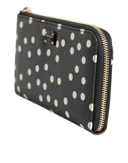 Dolce & Gabbana lompakko Black White Dotted Leather Zip Around Continental Wallet