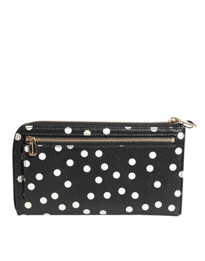 Dolce & Gabbana lompakko Black White Dotted Leather Zip Around Continental Wallet