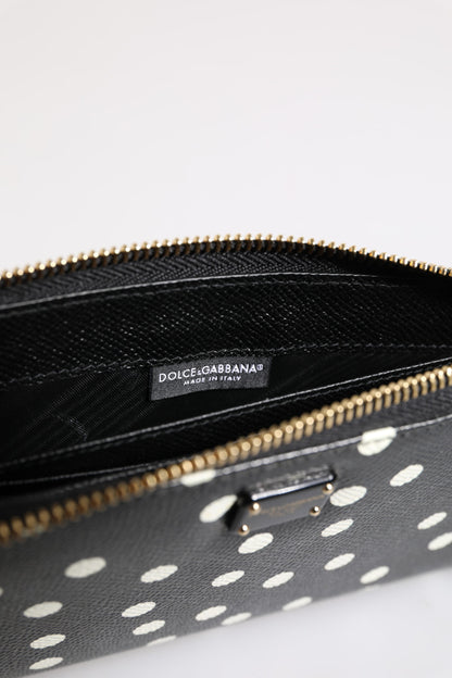 Dolce & Gabbana lompakko Black White Dotted Leather Zip Around Continental Wallet