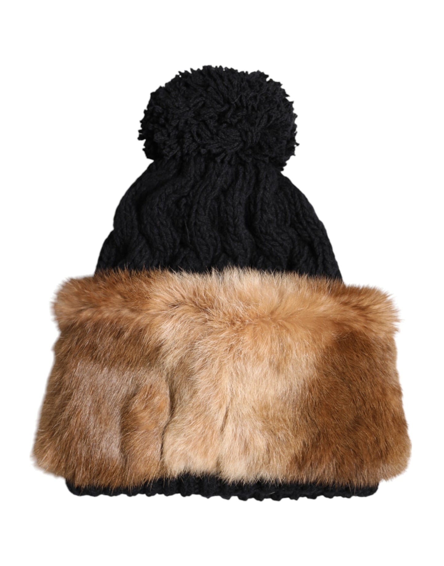 Dolce & Gabbana pipo - Black Brown Dyed Rabbit Real Fur Winter Beanie Hat
