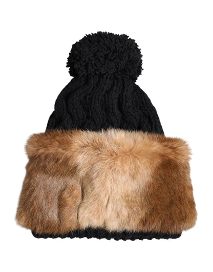 Dolce & Gabbana pipo - Black Brown Dyed Rabbit Real Fur Winter Beanie Hat