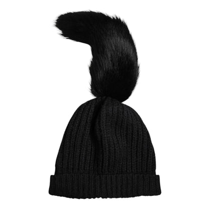 Dolce & Gabbana pipo - Black Acrylic Knitted Fur Winter Beanie Hat