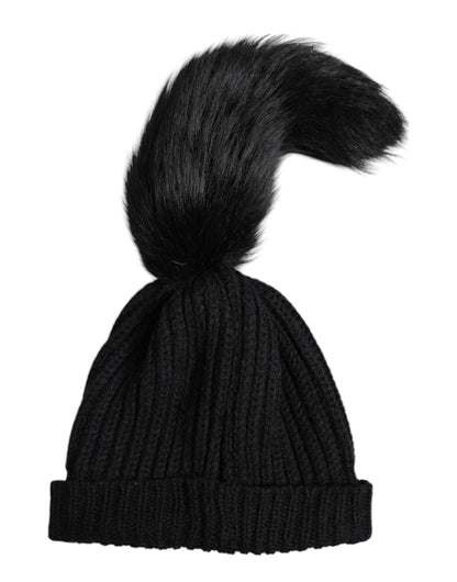 Dolce & Gabbana pipo - Black Acrylic Knitted Fur Winter Beanie Hat