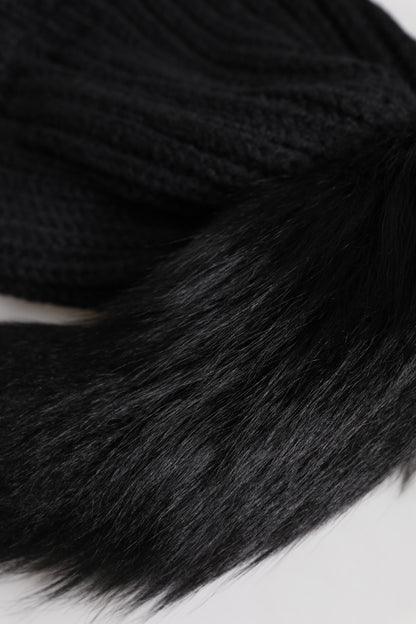 Dolce & Gabbana pipo - Black Acrylic Knitted Fur Winter Beanie Hat