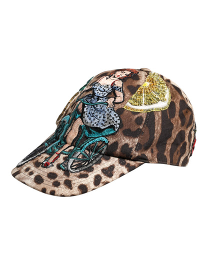 Dolce & Gabbana lippis - Brown Leopard Sequin Sicily Baseball Cap