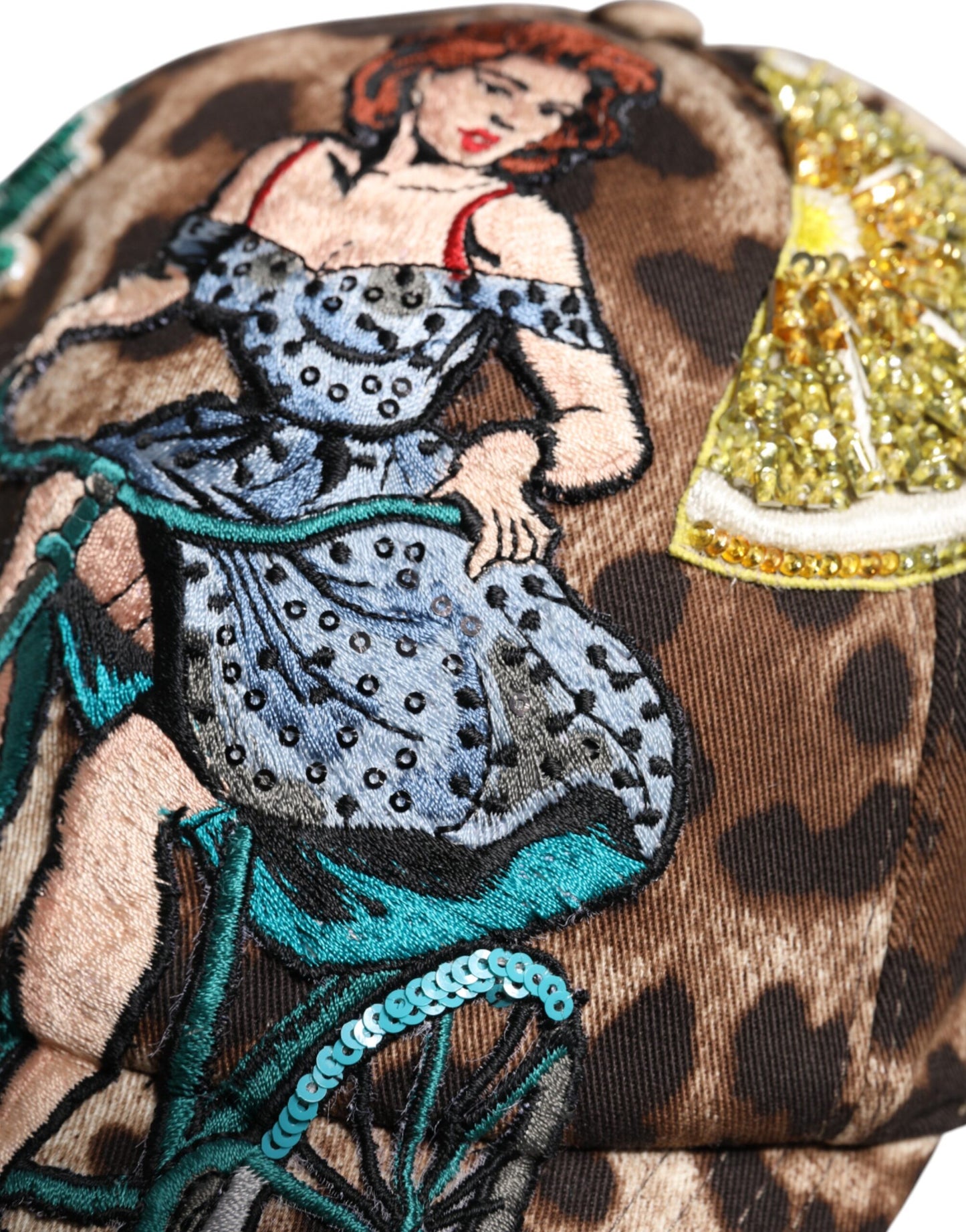 Dolce & Gabbana lippis - Brown Leopard Sequin Sicily Baseball Cap