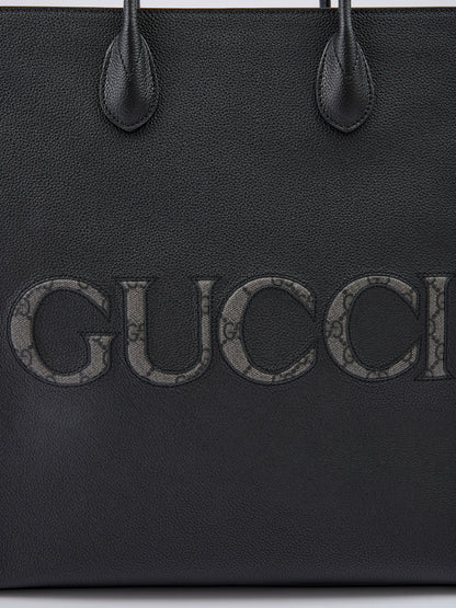 Gucci laukku - Black Leather Logo Medium Tote Bag