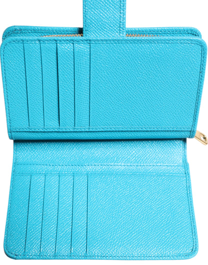 Dolce & Gabbana lompakko - Light Blue Leather Bifold Continental Clutch Wallet