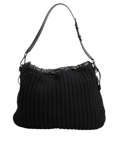 Dolce & Gabbana laukku - Black Cashmere Knitted Leather Shoulder Women Borse Bag