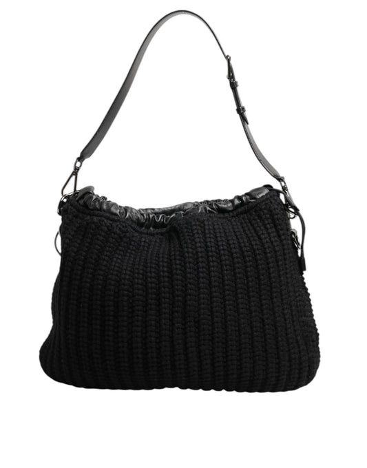 Dolce & Gabbana laukku - Black Cashmere Knitted Leather Shoulder Women Borse Bag