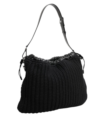 Dolce & Gabbana laukku - Black Cashmere Knitted Leather Shoulder Women Borse Bag