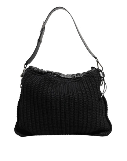 Dolce & Gabbana laukku - Black Cashmere Knitted Leather Shoulder Women Borse Bag