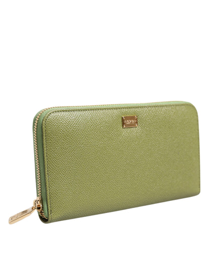 Dolce & Gabbana lompakko Green Leather Logo Plaque Zip Around Continenta Wallet