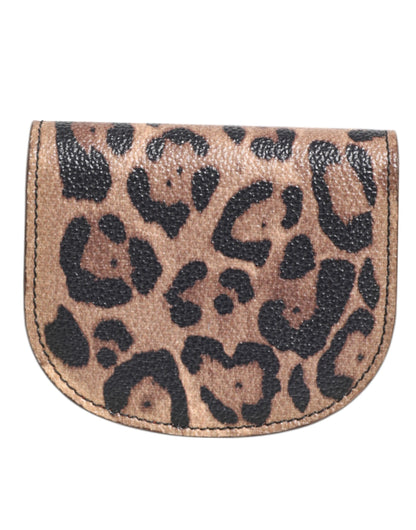 Dolce & Gabbana lompakko Brown Black Calf Leather Leopard Print Logo Plaque Wallet