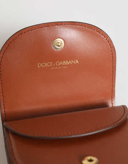 Dolce & Gabbana lompakko Brown Black Calf Leather Leopard Print Logo Plaque Wallet