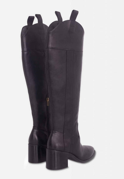 Brown Calf Leather Knee-High Boots – Women’s Block Heel Riding Boots