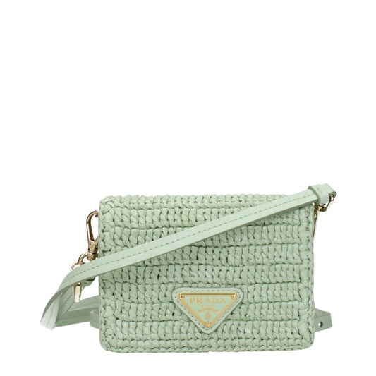 Prada käsilaukku - Green Raffia Crossbody Bag