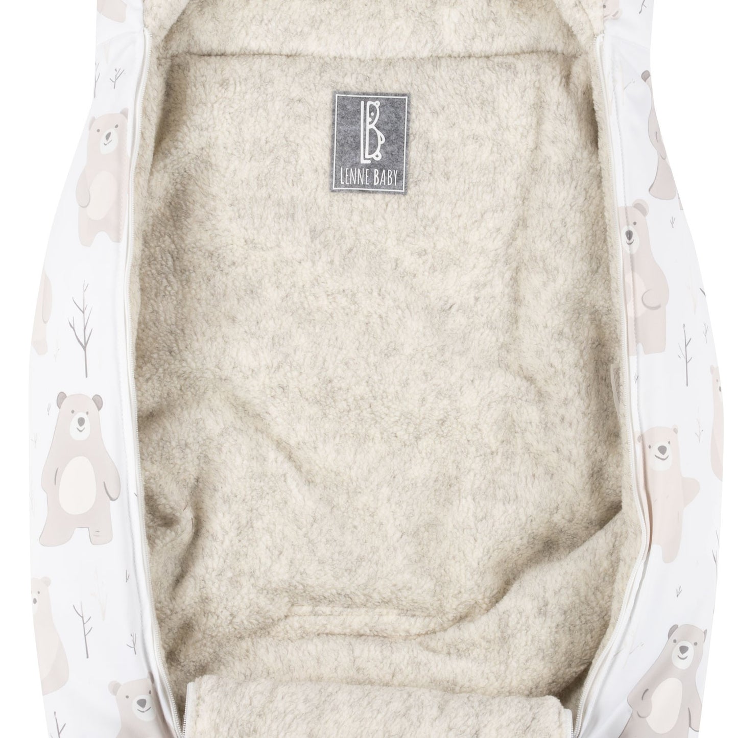 Baby Winter Footmuff – Bear Print White / Beige, One Size