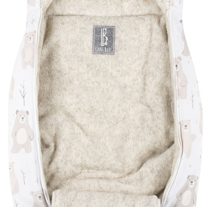 Baby Winter Footmuff – Bear Print White / Beige, One Size