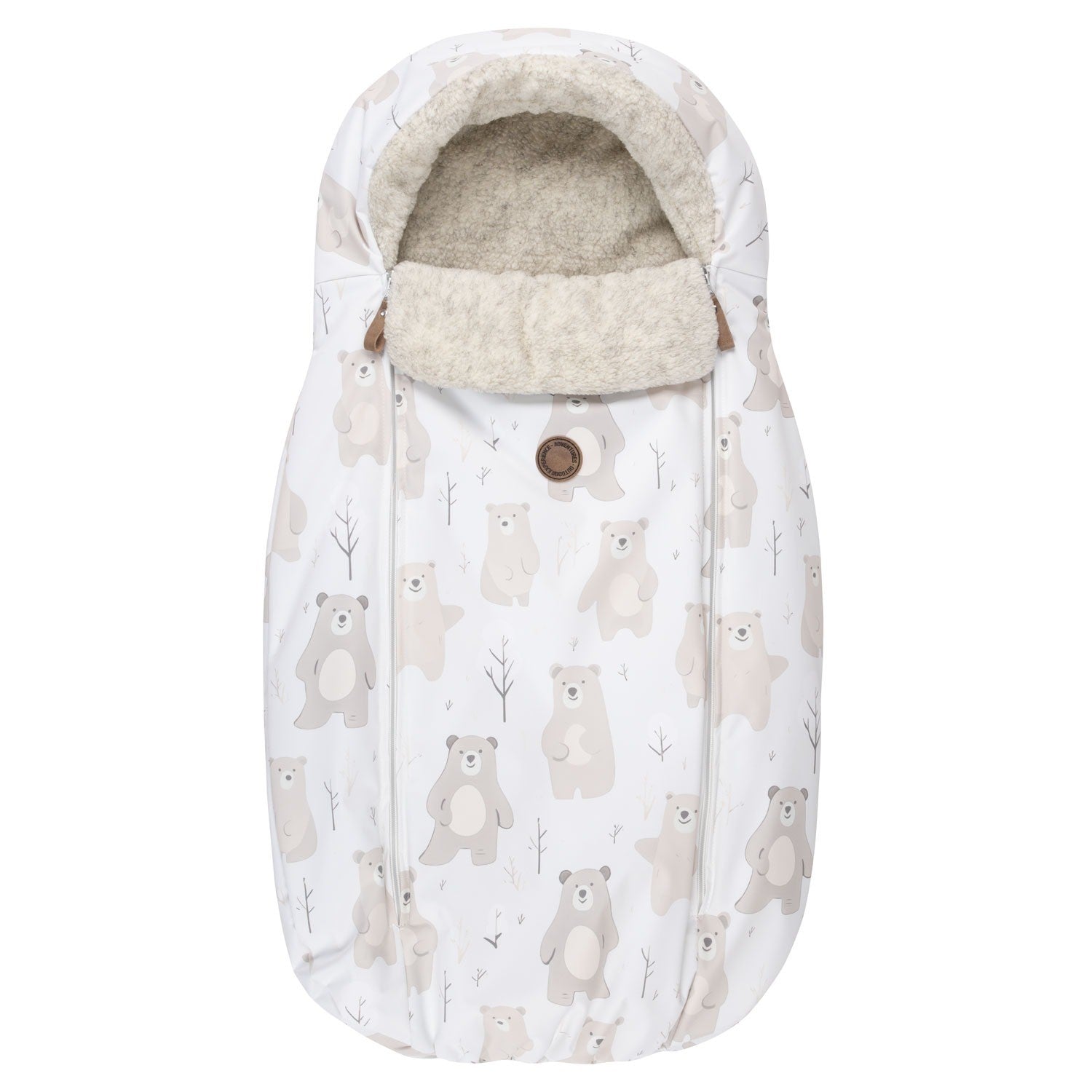 Baby Winter Footmuff – Bear Print White / Beige, One Size