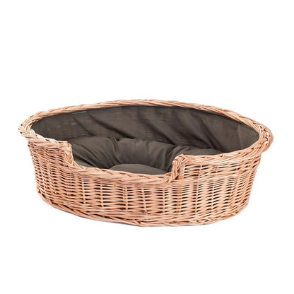 Esmira Natural Wicker Dog Bed With Brown Dot Cushion, 85x67 cm