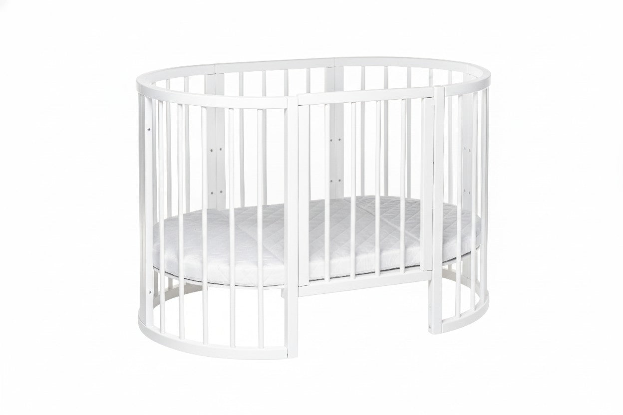 Round Baby Crib OLIN with Mattress - White