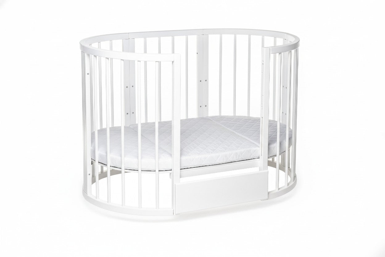 Round Baby Crib OLIN with Mattress - White