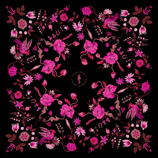 Unimoon Silk Scarf 63 × 63 cm – Black and Pink Floral