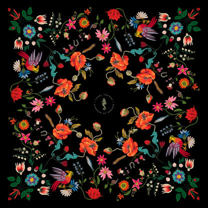 Unimoon Silk Scarf 63 × 63 cm – Black Floral