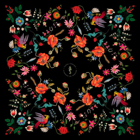 Unimoon Silk Scarf 63 × 63 cm – Black Floral