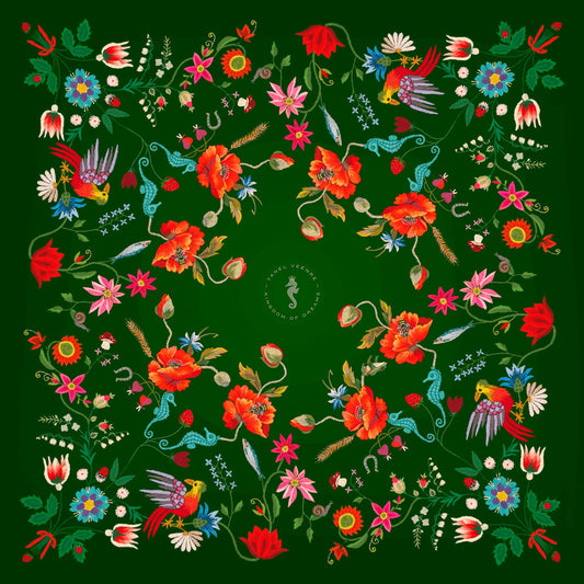 Unimoon Silk Scarf 63 × 63 cm – Green Floral