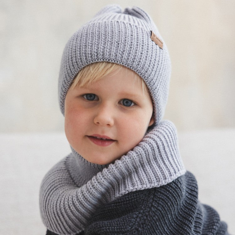 Winter Merino Wool Hat for Kids - Grey